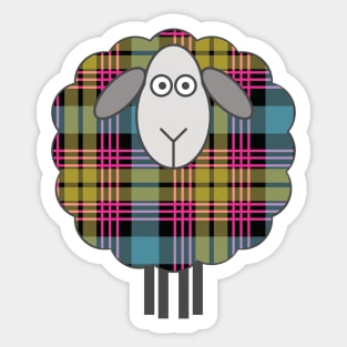 Scottish Pink, Blue and Yellow Tartan Patterned Sheep Sticker